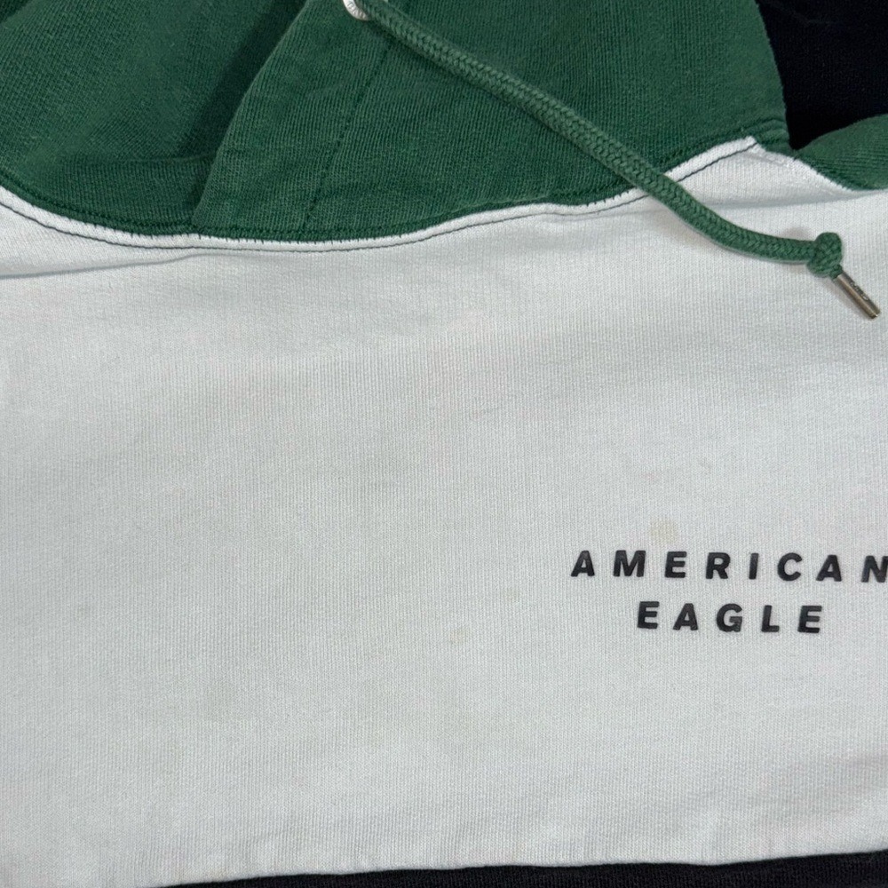American Eagle Mens Colorblock Hoodie Green White Black Hoodie Pullover Large - Picture 6 of 6